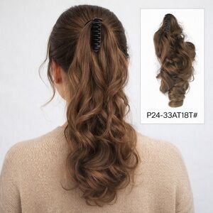 Clip In Ponytail Extension P24-33AT18T# Wavy Brown Blonde Claw Clip synthetic